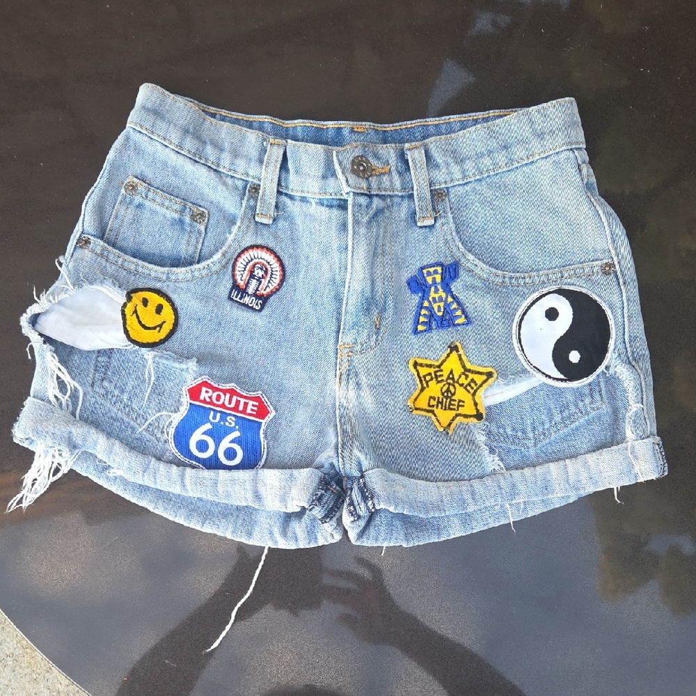 Carmar Blue Jean Shorts with Colorful Patches